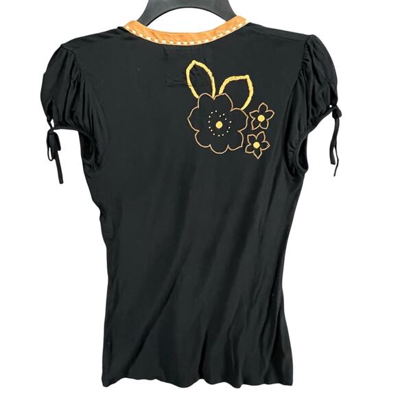 Soul Revival Shirt Womens S Black Tan Embroidered Leather Trim Western Boho Top - Picture 4 of 13